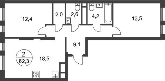 Квартира 62,3 м², 2-комнатная - изображение 1