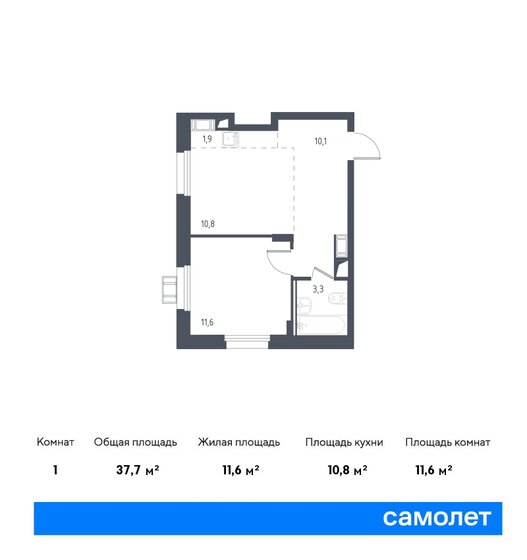 37,7 м², 1-комнатные апартаменты 7 002 195 ₽ - изображение 23