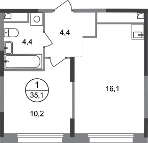 Квартира 35,1 м², 1-комнатная - изображение 1