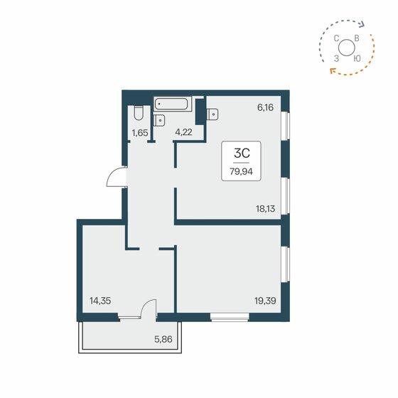 79,9 м², 3-комнатная квартира 10 350 000 ₽ - изображение 1