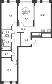 Квартира 88,6 м², 3-комнатная - изображение 1