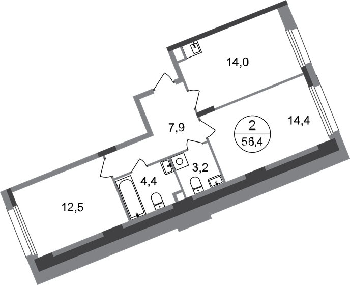 56,4 м², 2-комнатная квартира 13 423 369 ₽ - изображение 50