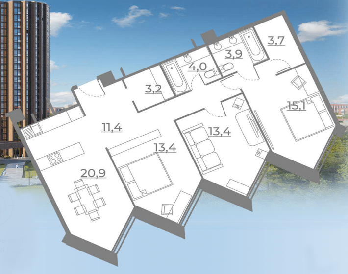 89 м², 3-комнатные апартаменты 31 000 000 ₽ - изображение 1