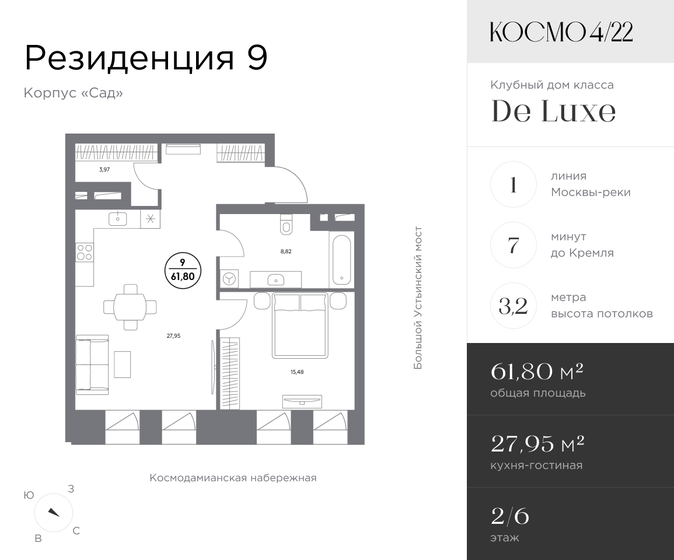 61,8 м², 1-комнатные апартаменты 93 256 200 ₽ - изображение 13