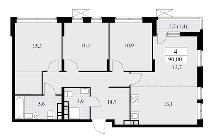 Квартира 90 м², 4-комнатная - изображение 1