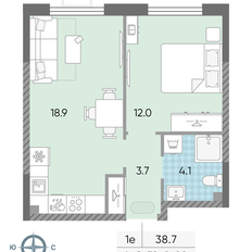 Квартира 38,7 м², 1-комнатная - изображение 2