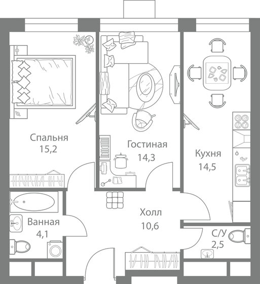 61,2 м², 2-комнатная квартира 15 651 900 ₽ - изображение 1