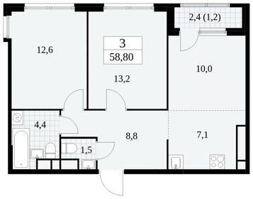 Квартира 58,8 м², 3-комнатная - изображение 1