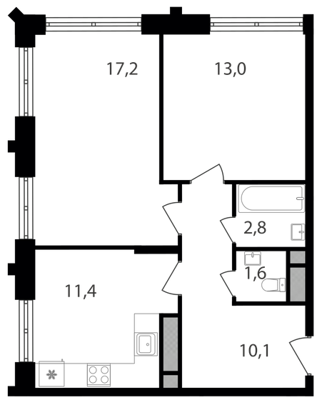 56,1 м², 2-комнатная квартира 18 159 570 ₽ - изображение 1