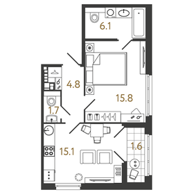 Квартира 43,5 м², 1-комнатная - изображение 1