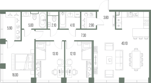 Квартира 112,4 м², 3-комнатная - изображение 1