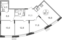 Квартира 83,7 м², 3-комнатная - изображение 1