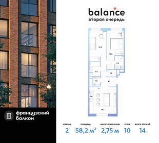 57,5 м², 2-комнатная квартира 17 350 000 ₽ - изображение 11