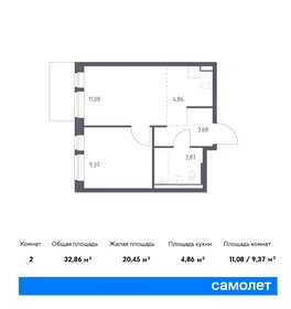 32,1 м², 1-комнатная квартира 6 082 950 ₽ - изображение 1