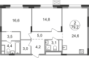 Квартира 79,2 м², 2-комнатная - изображение 1
