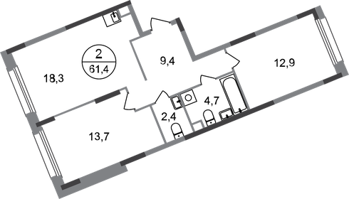 Квартира 61,4 м², 2-комнатная - изображение 1