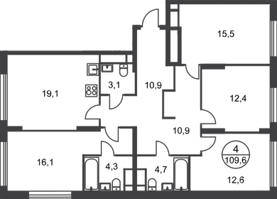 Квартира 109,6 м², 4-комнатная - изображение 1
