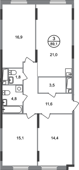 89,1 м², 3-комнатная квартира 19 374 942 ₽ - изображение 51