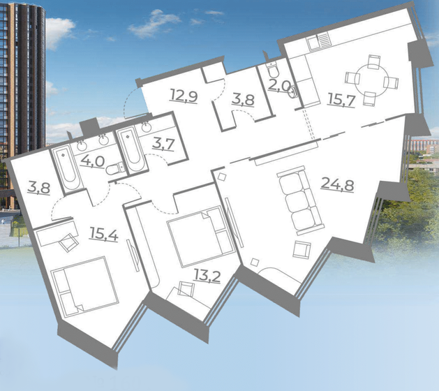 99,4 м², 3-комнатные апартаменты 32 700 000 ₽ - изображение 1