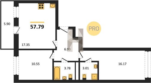 Квартира 57,8 м², 2-комнатная - изображение 1