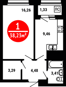 Квартира 38,2 м², 1-комнатная - изображение 1