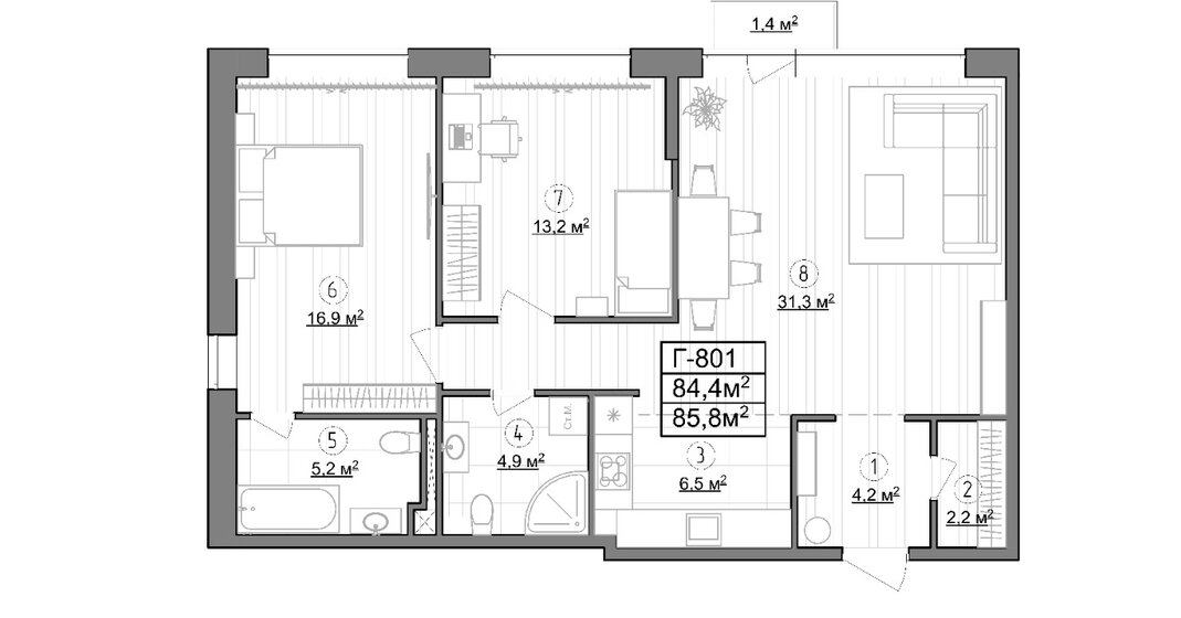 84,4 м², 2-комнатные апартаменты 25 617 848 ₽ - изображение 1