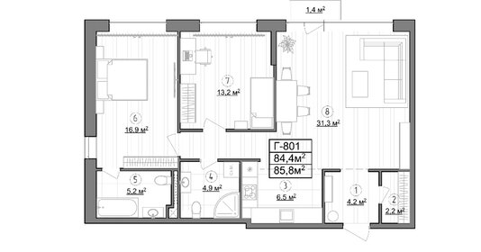 84,8 м², 2-комнатные апартаменты 22 206 576 ₽ - изображение 38