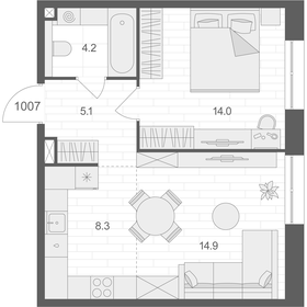 Квартира 46,5 м², 1-комнатная - изображение 1