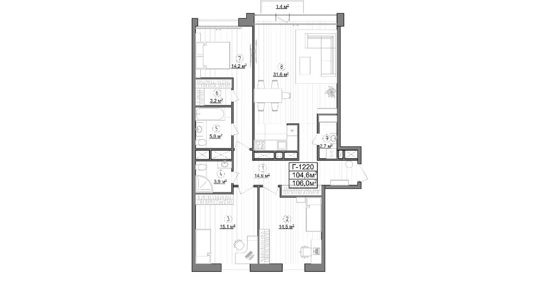 104,6 м², 3-комнатные апартаменты 33 890 400 ₽ - изображение 1