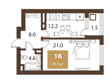 50,4 м², 1-комнатная квартира 14 863 503 ₽ - изображение 61