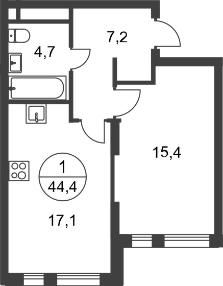 44,4 м², 1-комнатная квартира 13 736 312 ₽ - изображение 46