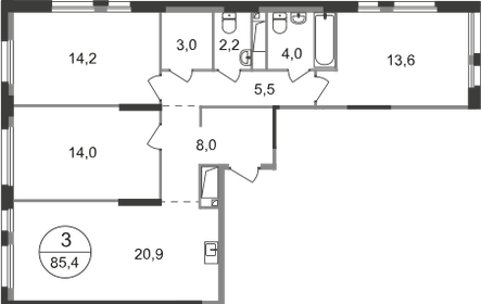 Квартира 85,4 м², 3-комнатная - изображение 1