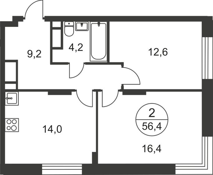 56,4 м², 2-комнатная квартира 16 100 835 ₽ - изображение 46