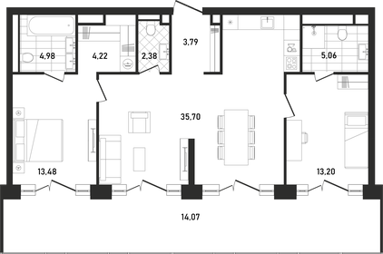 Квартира 96,6 м², 2-комнатная - изображение 1