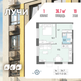 Квартира 36,7 м², 1-комнатная - изображение 1