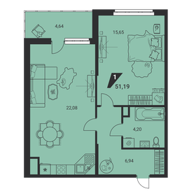 Квартира 51,2 м², 1-комнатная - изображение 1