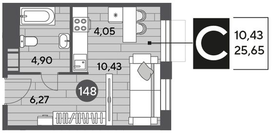 Квартира 25,7 м², студия - изображение 1