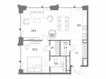 Квартира 72,7 м², 1-комнатная - изображение 1