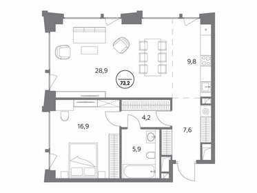 Квартира 73,2 м², 1-комнатная - изображение 1