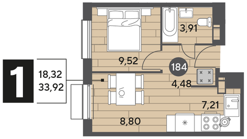 33 м², 1-комнатная квартира 4 100 000 ₽ - изображение 103