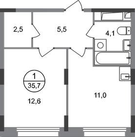 Квартира 35,7 м², 1-комнатная - изображение 1