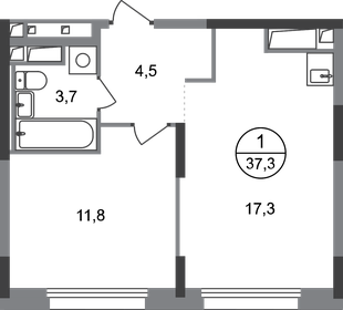 Квартира 37,3 м², 1-комнатная - изображение 1