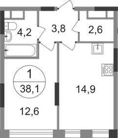 38 м², 1-комнатная квартира 11 500 000 ₽ - изображение 1