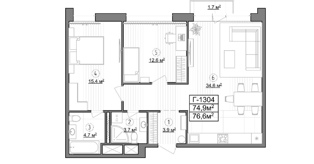 74,9 м², 2-комнатные апартаменты 26 589 500 ₽ - изображение 1