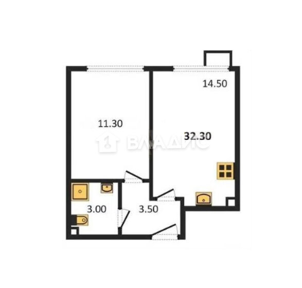 32,3 м², 1-комнатная квартира 12 500 000 ₽ - изображение 1