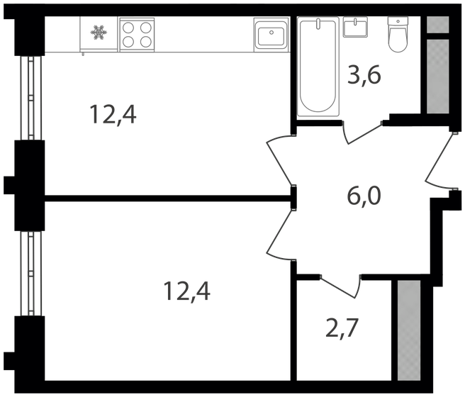 37,1 м², 1-комнатная квартира 13 689 900 ₽ - изображение 1