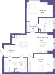 Квартира 78,4 м², 2-комнатная - изображение 1