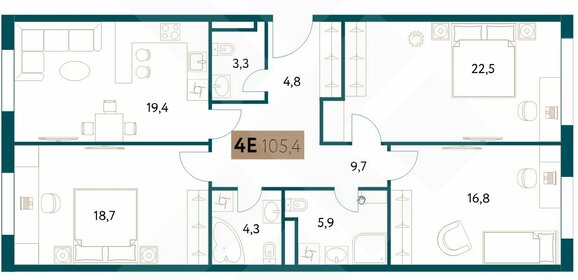 Квартира 105,3 м², 3-комнатная - изображение 1