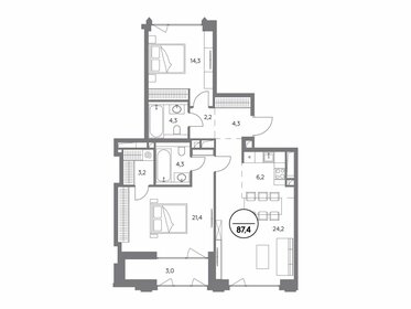 Квартира 87,4 м², 2-комнатная - изображение 1