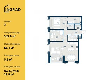 Квартира 102,9 м², 3-комнатная - изображение 1